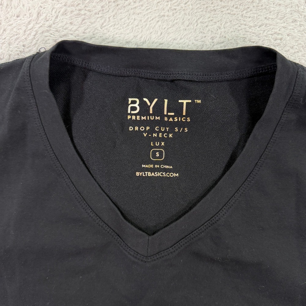 BYLT Mens Small Drop Cut V-Neck T-Shirt Black LUX Blend Athletic Fit Tee S/S - Picture 2 of 5